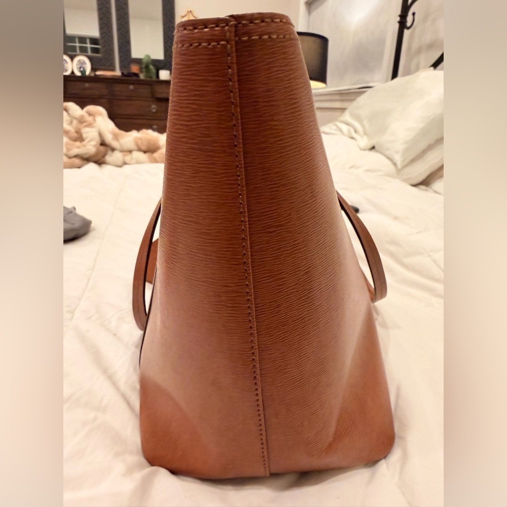 Lauren Ralph Lauren Whitney Pocket‎ Leather Tote Brown Gold Charm - Picture 6 of 11
